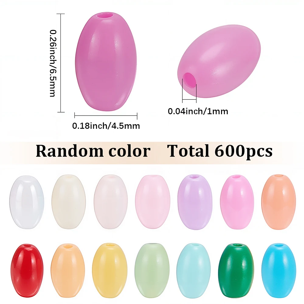 1 Box 600Pcs Rice Shape Beads Oval Glass Beads 6mm Bulk Small Colorful Random Baking Painted Long Opaque Loose Spaces