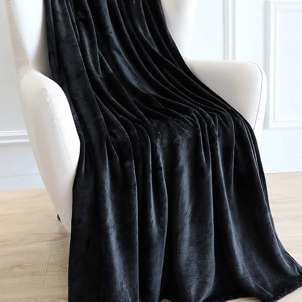 

Coral Fleece Blanket Warm Cozy Travel Twin Size Black Solid Color Sleeping Blanket Lightweight Practical Polyester