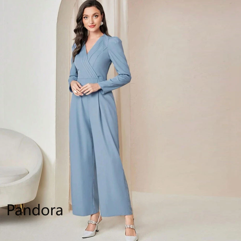 

Pandora V Neckline Prom Dress Full Sleeves Evening Dress With Long Pansuit Summer Women Wedding Party Gowns 2024