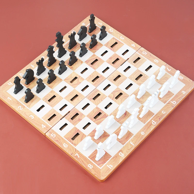 Wooden Chess Set Children's Beginners Folding Chessboard 29*14.5*2cm Groove Storage Chess Pieces Home Education Table Games Gift