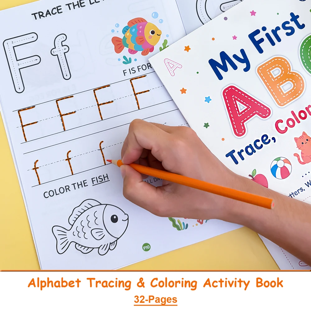 32 Pages Alphabet English Workbook for Kids Children Early Education Uppercase and Lowercase Letter Coloring and Tracing Book