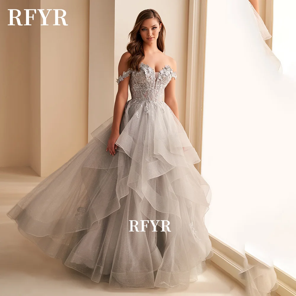 RFYR Fluffy Evening Dress Lace Prom Dress Multilayers Off Shoulder Princess Gown Elegant Gown فساتين مناسبة رس image 2