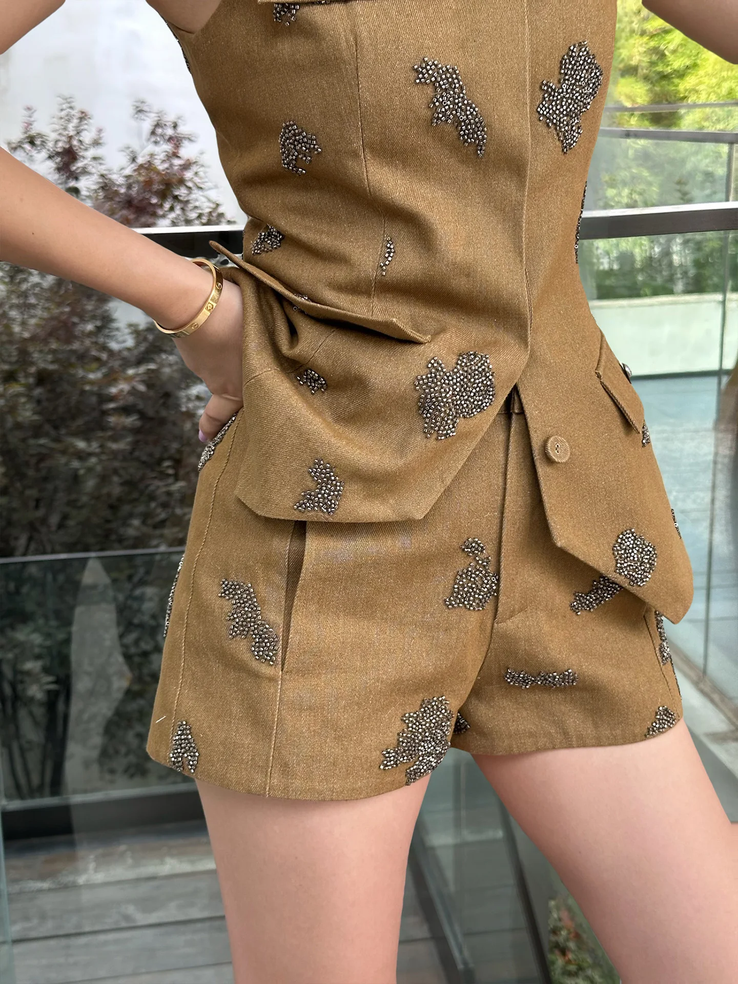 

LEDIM WANG White Label Series Heavy Embellied Casual Pants Women Summer Straight Cut Versatile orts 2025 New Sle