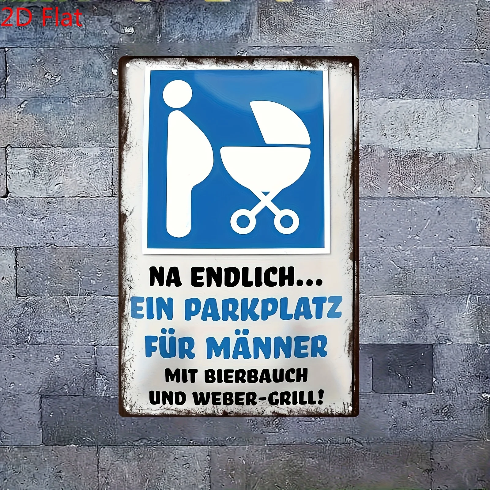 2D Flat Men's Parking Sign - Fun German BBQ Grill Decoration with 