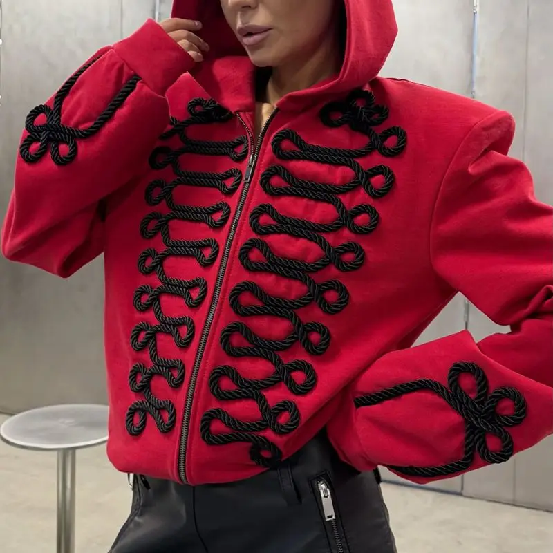 Aliexpress Women's Y2k Hooded Jackets Full Sleeve 3D Rope Embroidered Buckle Zipper Ladies Vintage Gothic Loose Coat Outerwear - Aliexpress Deal