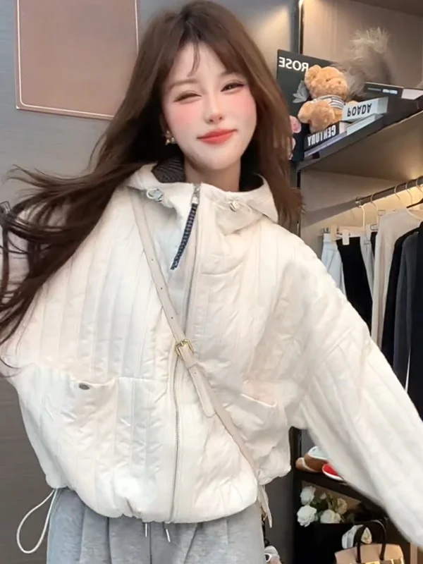 

Winter Thiened Large Size Cotton Jaet Women's Lightweight Casual Versatile Cotton Clothes Zipper Closure Hooded Long Sve