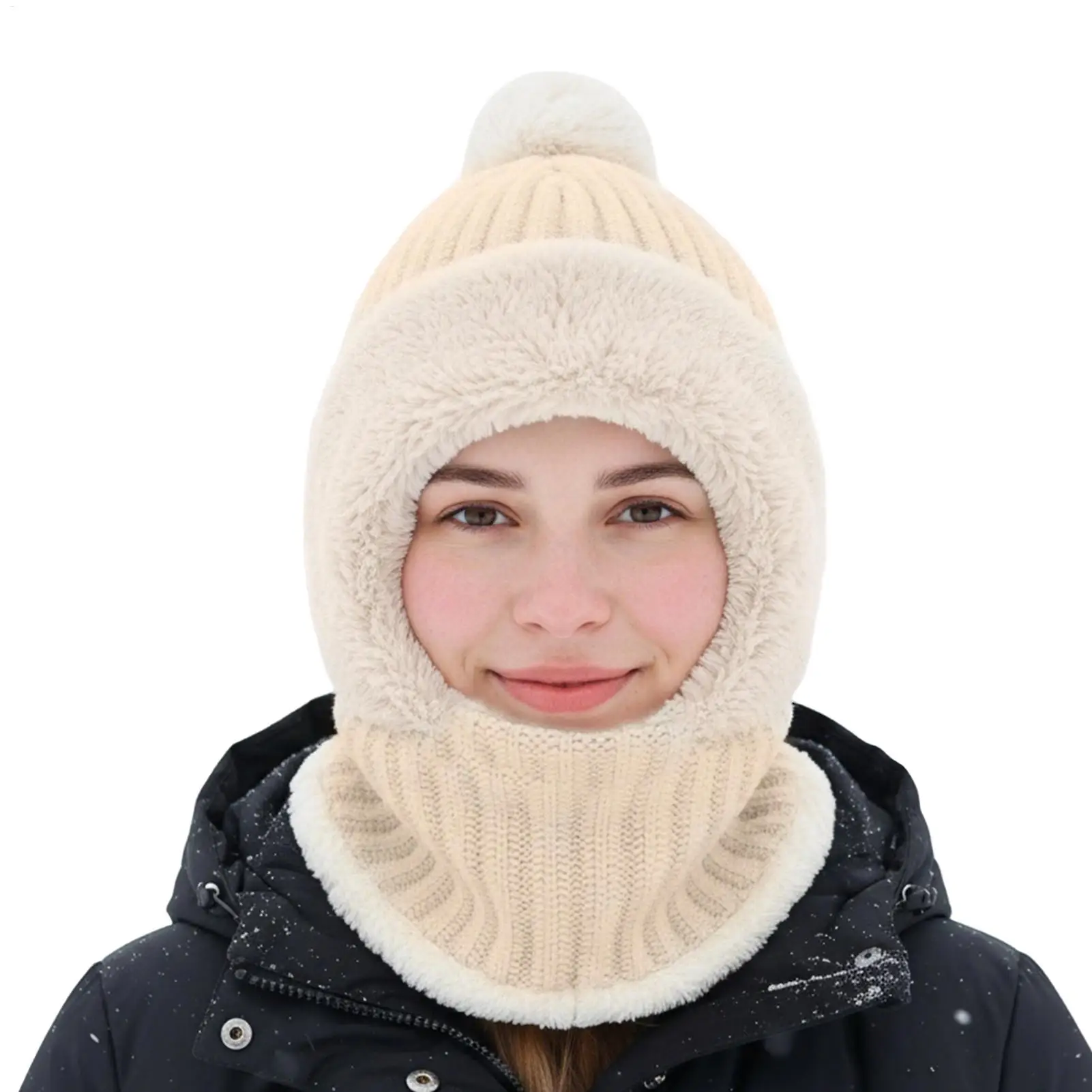 

Knit Hat Cold Weather Beanie With Neck Gaiter Fleece Lining Cute Hats For Women With Ear Flaps For Cold Weather Autumn Hiking