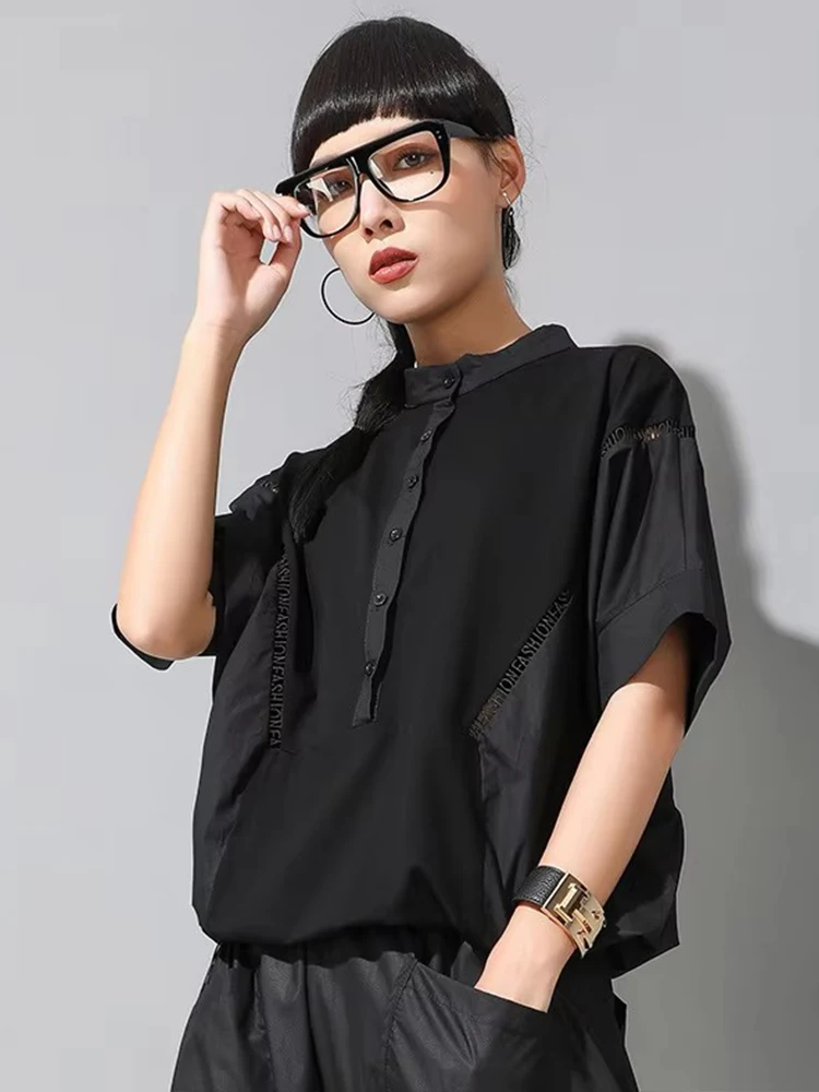AmaxluluE 2025 letnia koreańska moda damska patchworkowa koszulka koszule damskie w stylu Punk czarne t-shirty damskie ponadgabarytowe bawełniane topy — zdjęcie 6