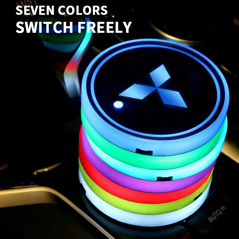 Led Cup Lights Car Badge Coaster Accessories For Mitsubishi ASX Pajero X Eclipse Xpander Delica L200 Ek Mirage Outlander Lancer