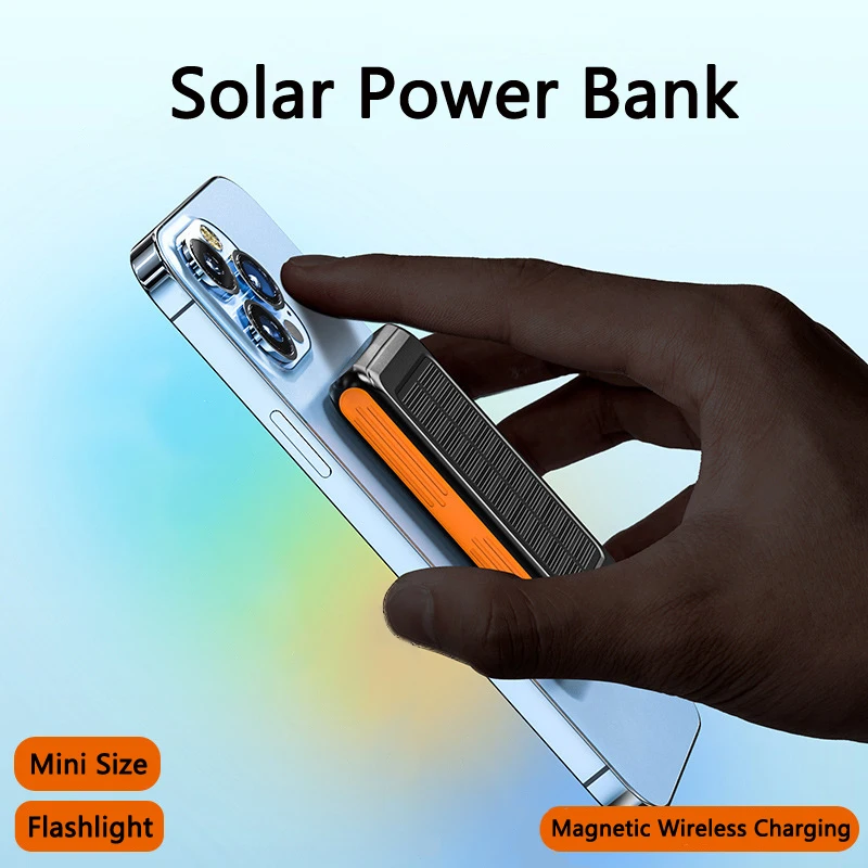 5000mAh Magnetic Wireless Charger Solar Power Bank for Magsafe iPhone 17 16 15 14 Mini Portable Induction Charger Spare Battery