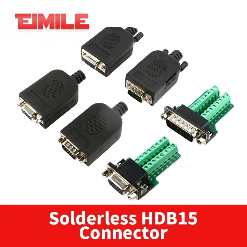 HDB15 Solderless Male/Female Adapter Plug VGA Interface With Nut or Screw 2Row 3 row 15Pin RS232 Serial Parallel Port Connector