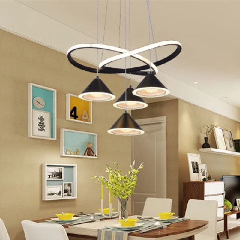 

Nordic Four Head Creative LED Pendant Light Modern and Simple Home Dining Room Bar Counter Wrought Iron Circular Design