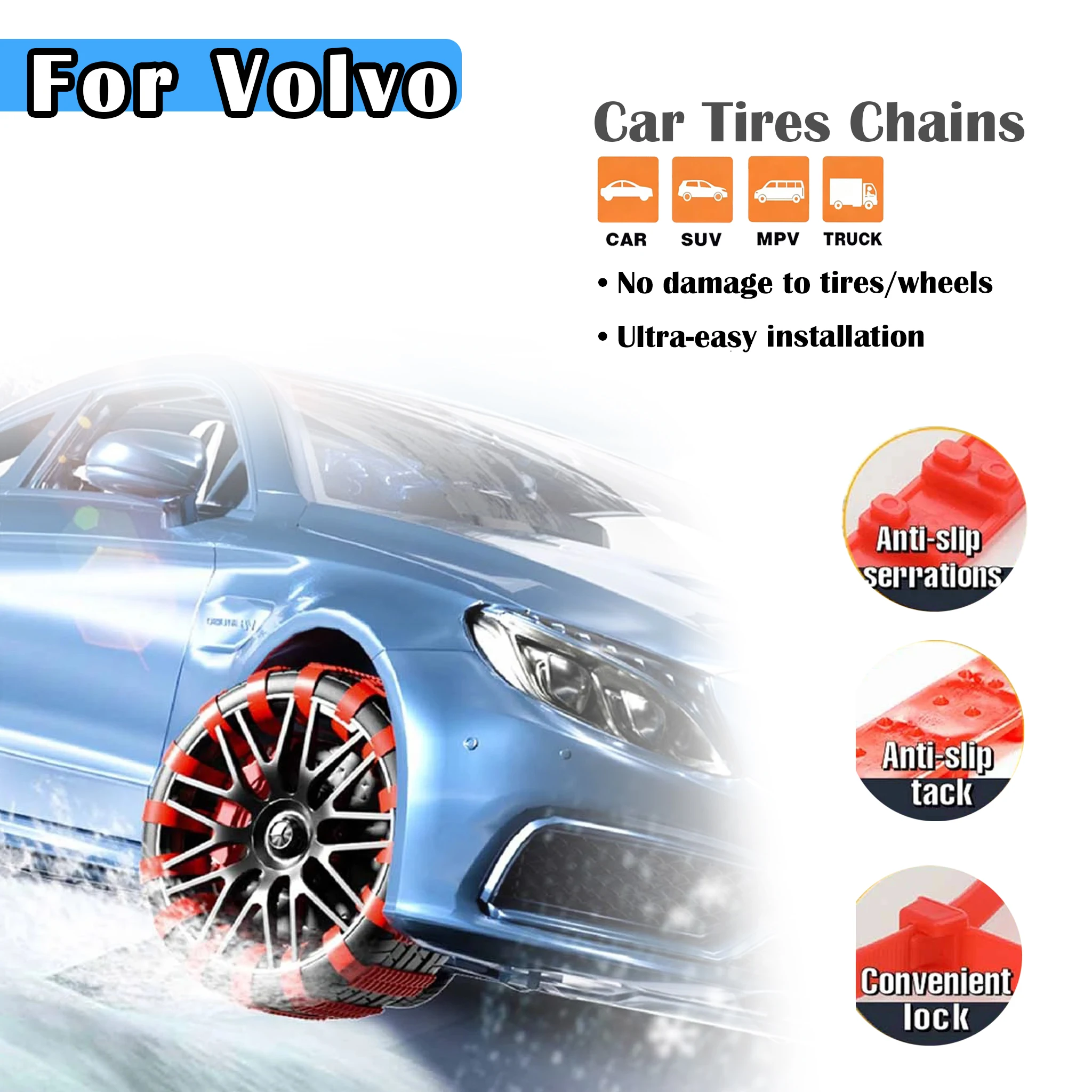 

Car Tire Chains Winter Snow Anti-Skid Tyre Cable Ties For Volvo XC90 XC60 C30 T6 S60 C70 XC40 V40 XC70 V70 V60 V50 S80 S40 AWD