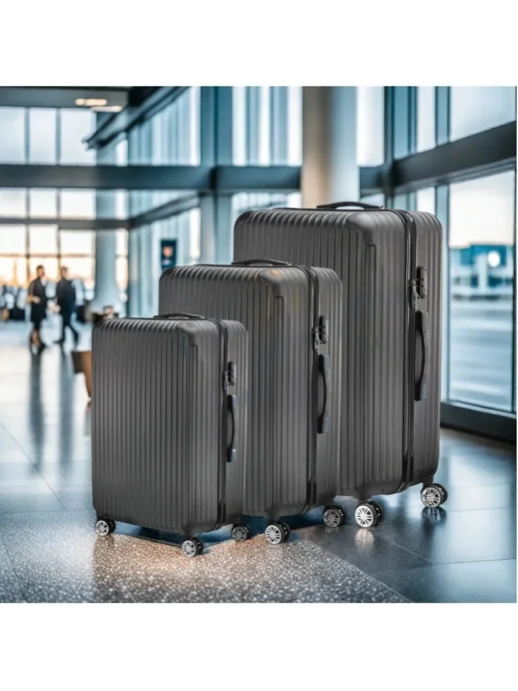3-teiliges Hartschalen-Kofferset, Leichte ABS-Koffer mit TSA-Schloss, 4 Drehrädern, Handgepäck & Mittelgroße & Große Check-in Reise-Trolleys für Männer und Frauen, Schwarz/Grau