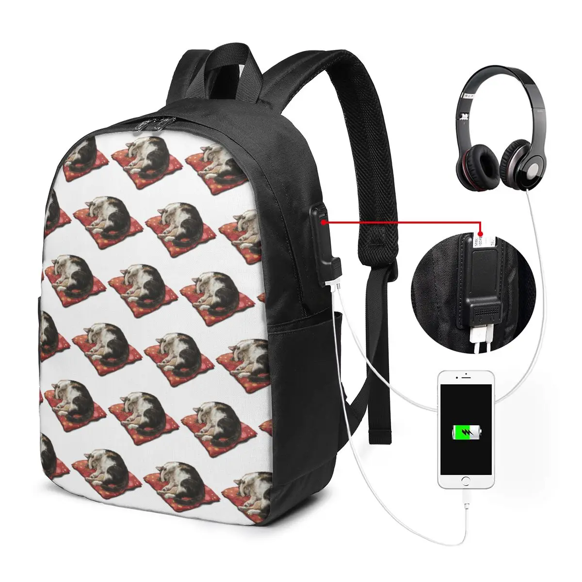 Cat Sleeping In Bed Realistic Art Backpack Travel Notebook Bag Computer College Student School Bag Laptop Shoulder Bags