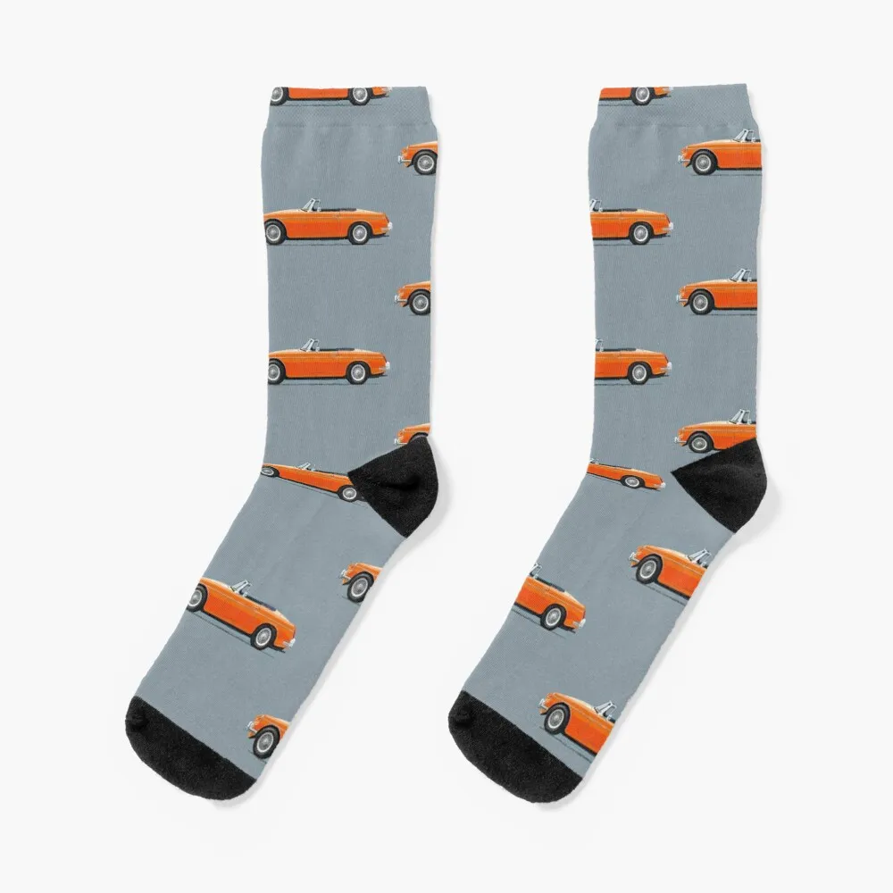 Blaze Orange MGB a Classic British Sports Car Socks Funny Socks