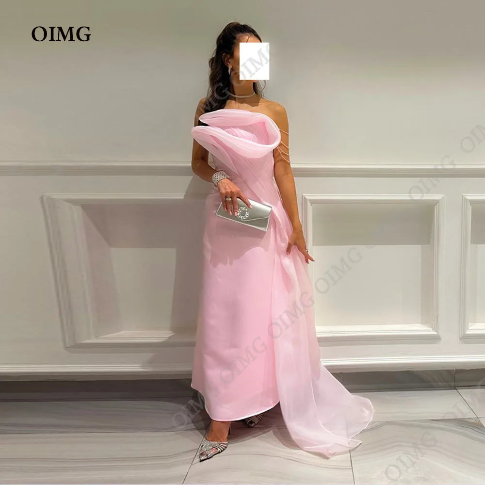 

OIMG Light Pink Organza Cocktail Party Dresses Strapless Long Custom Prom Dress Custom Women Bodycon Evening Party Gowns