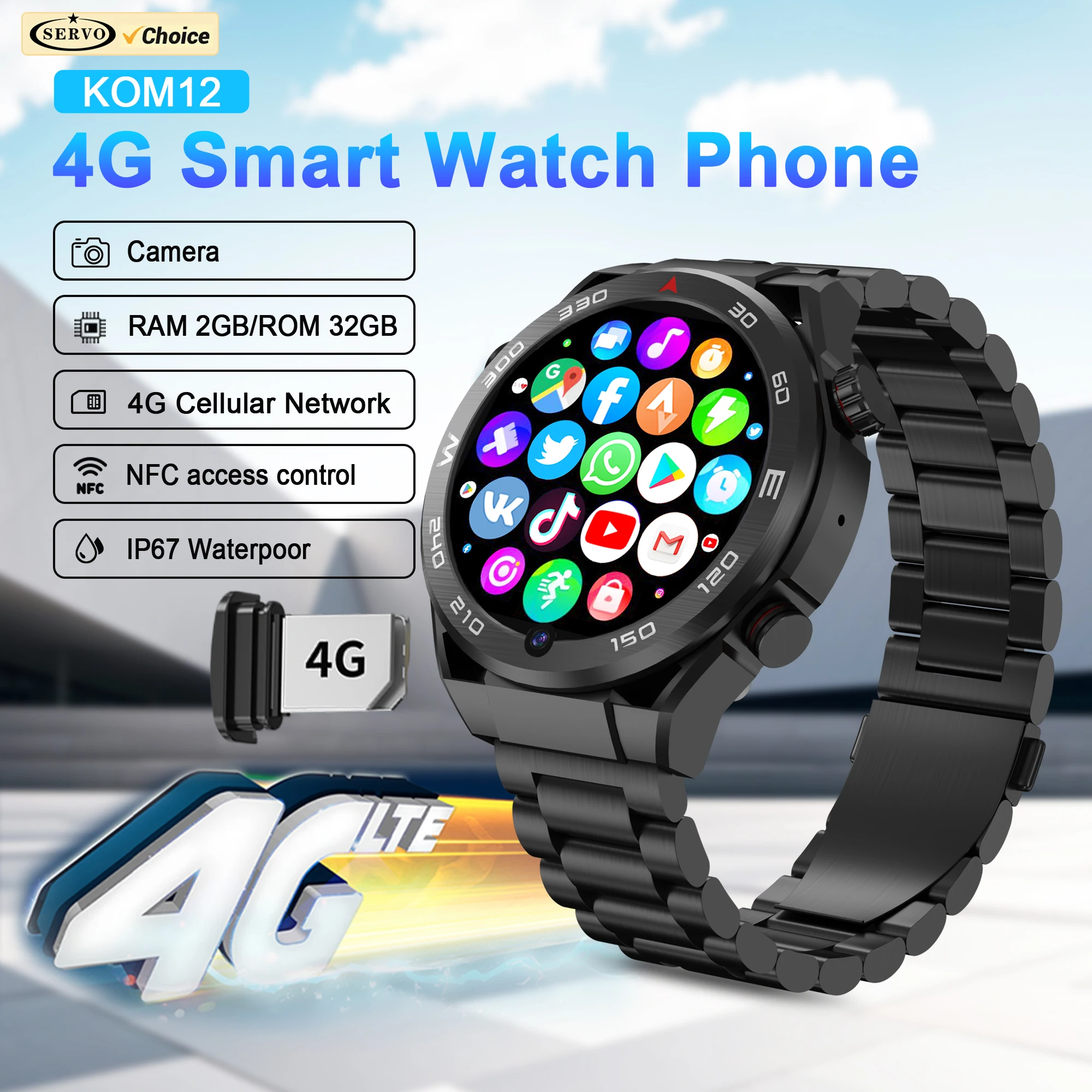 SERVO KOM12 Android OS Watch Smartphone 4G SIM Standby 1.62