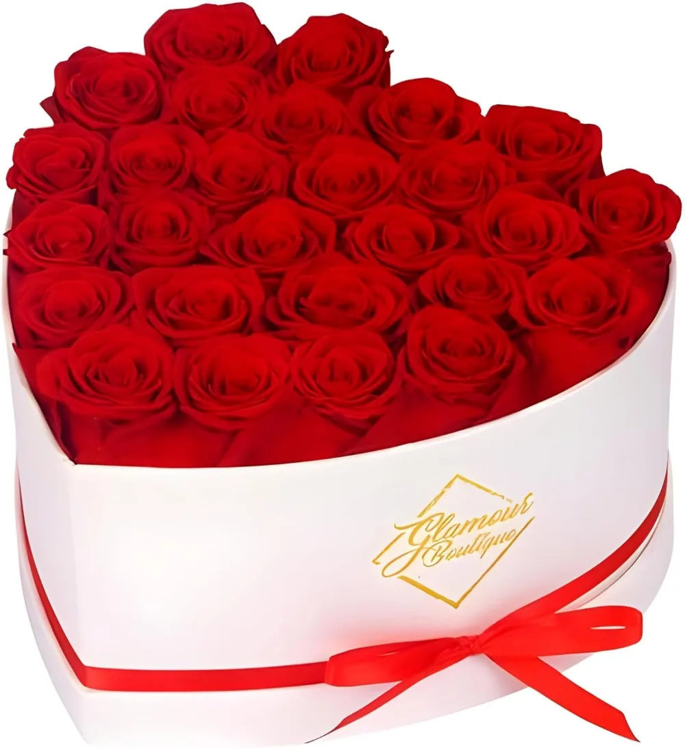 

Preserved Roses in a Box - Gifts for Her, Wife & Mom, Eternal Decor for Birthday, Get Well Bouquet - Red 27-Piece