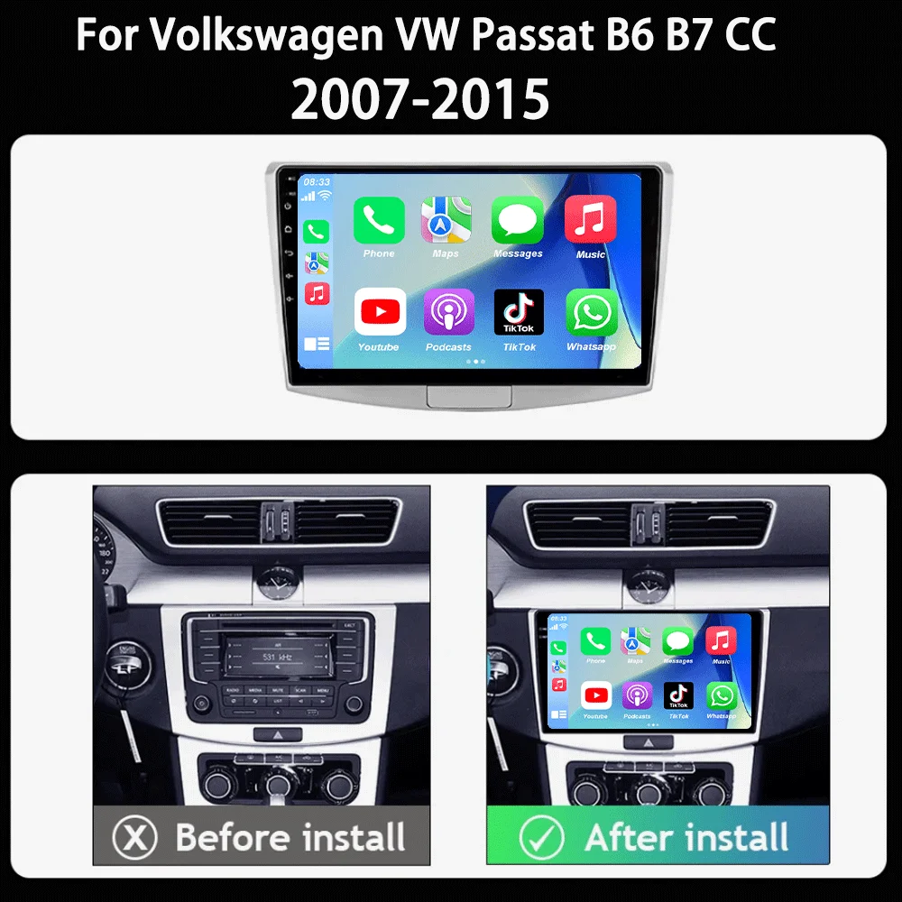 Car Radio Android 16 Multimedia Player For Volkswagen VW Passat B6 B7 CC 2007 - 2015 Carplay RadioAuto 4G GPS DSP NO 2din DVD
