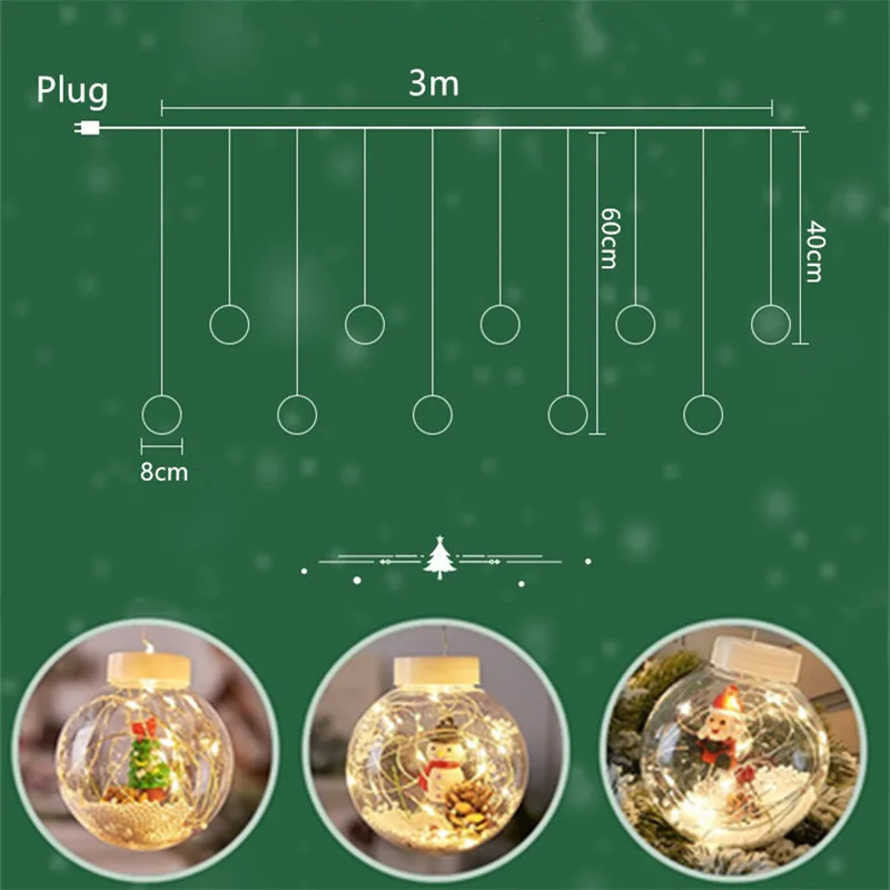 Dekoracja świąteczna LED Światło świąteczne 8 trybów migania Życzeń Kula Festoon Łańcuch świetlny do pokoju domowego Lampa dekoracyjna do okna sklepu