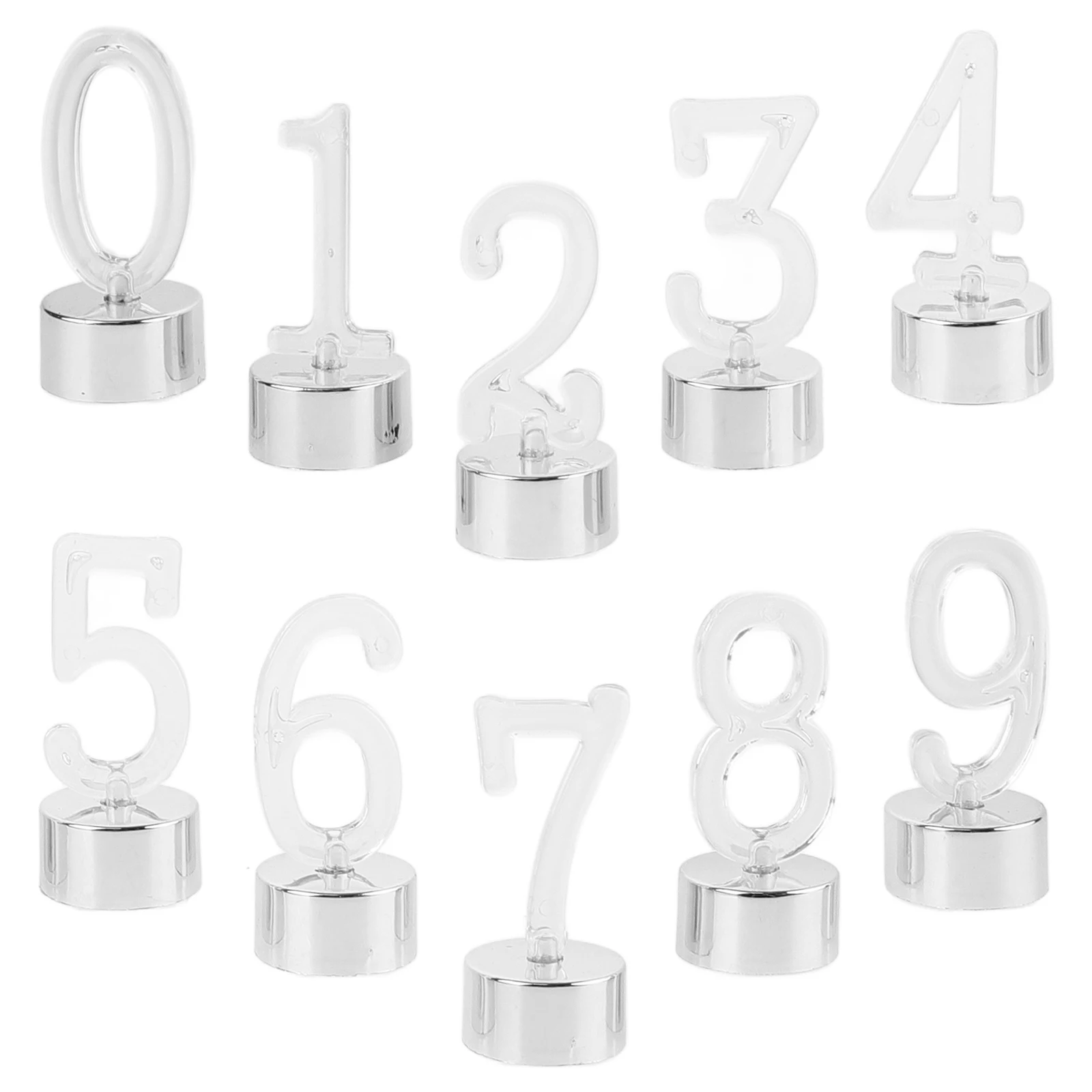 

10 Pcs Digital LED Candles Silver Number Lights Smokeless Flameless Birthday Decorative Cake Wax Tea Party Gifts