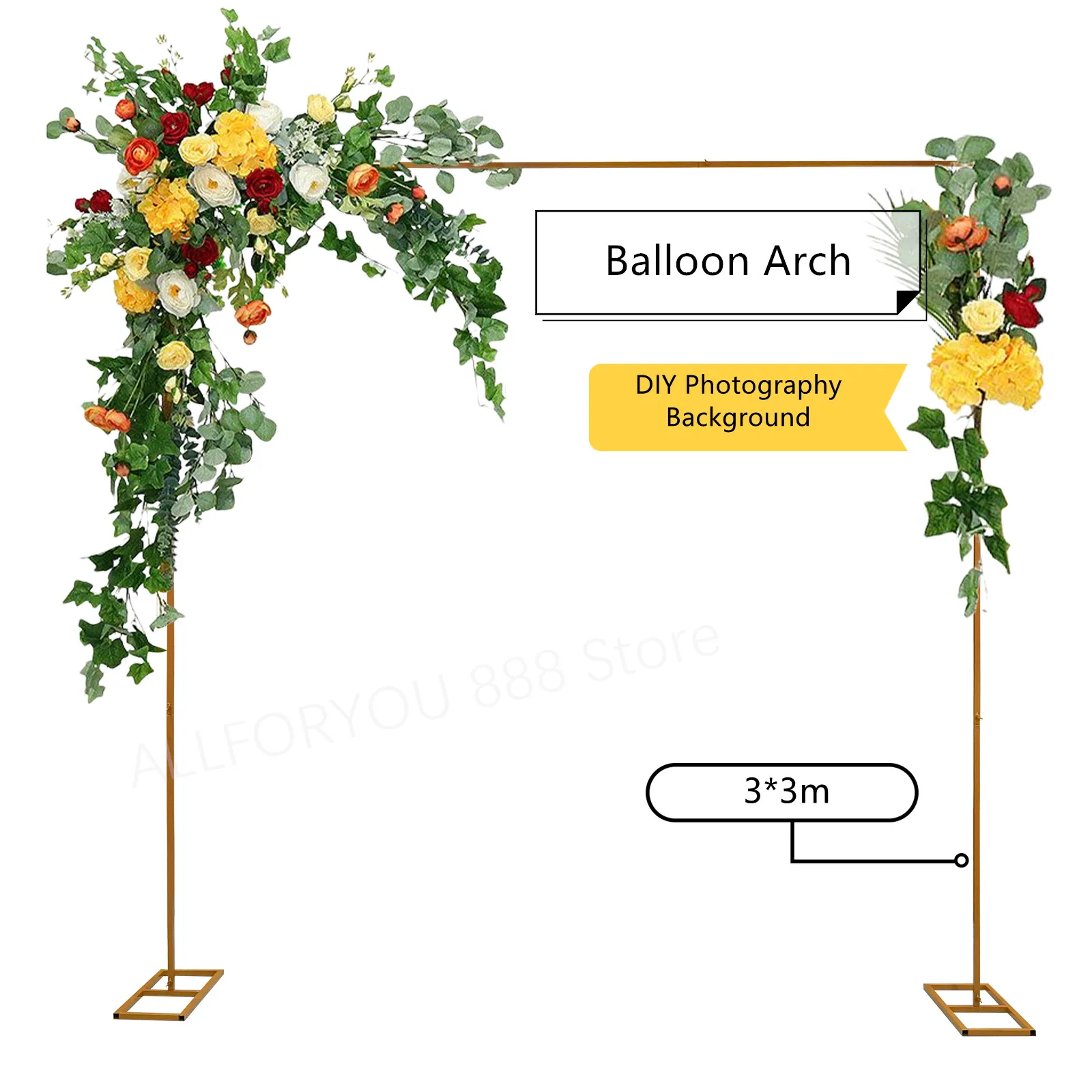 3*3M Wedding Stand Mustard Yellow Balloon Gorgeous Ceremony Arch Birthday DIY Party Background Decoration