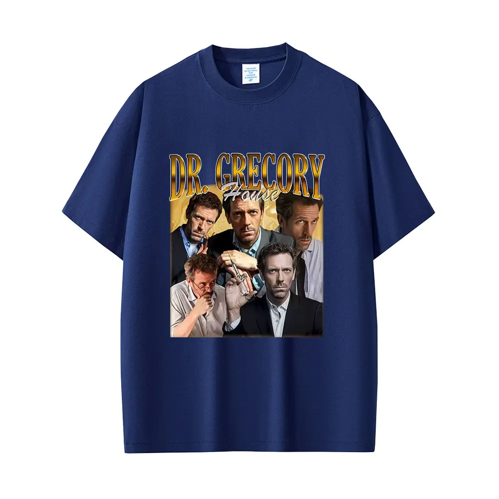 Dr. Gregory House MD Lustiges Grafik-T-Shirt für Männer und Frauen, Lässiges Vintage-T-Shirt, 100% Reine Baumwolle, Übergroßes Kurzarm-T-Shirt – Detail 4