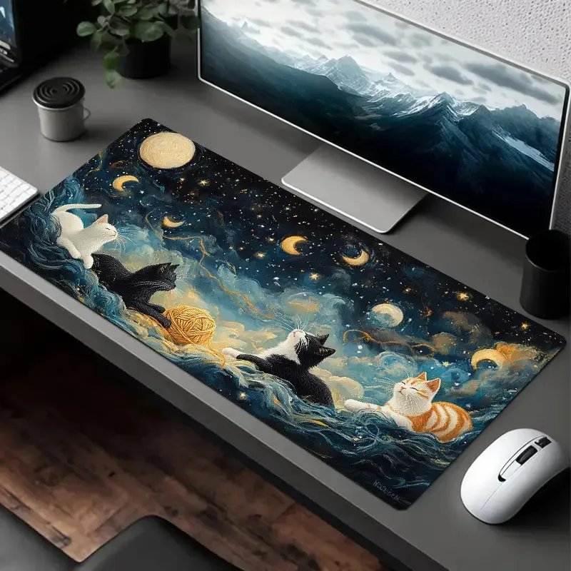 

Коврик для мыши в стиле «Звездная ночь» в стиле кошки, большой резиновый нескользящий коврик для ПК, настольные аксессуары, коврик для мыши для офиса и геймера, декоративный коврик для клавиатуры