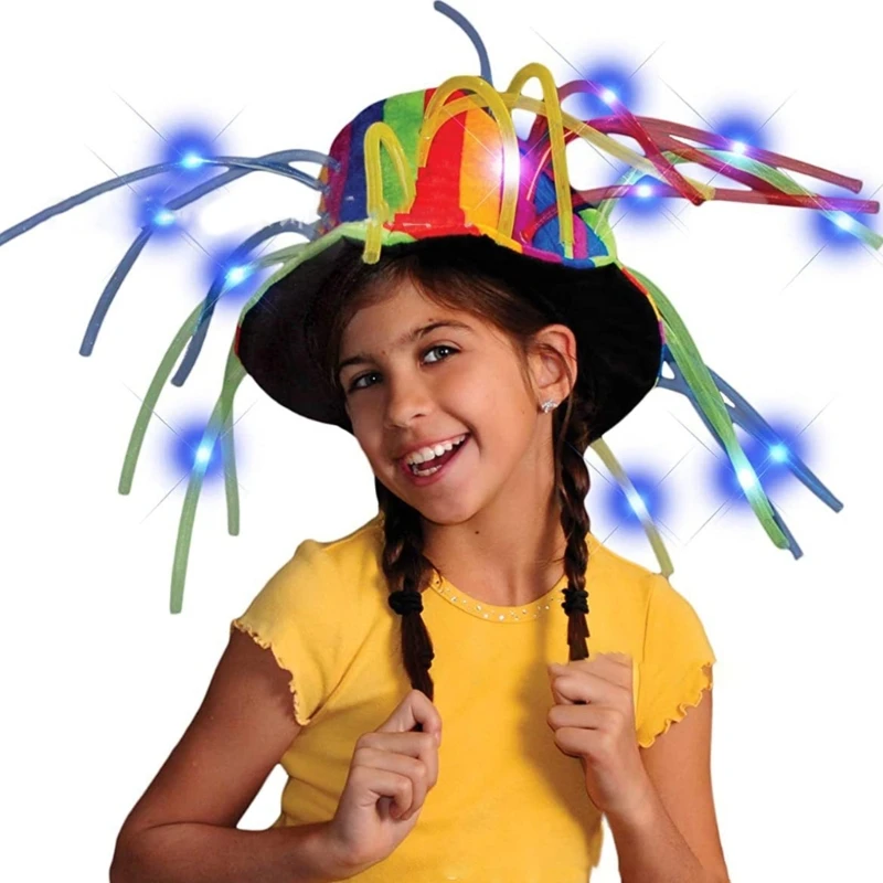 Light Up Clown Hat Western Wide Brim Party Hat Adults Kids LED Cowgirl Hat Cos-play Party Costume Hat Carnival Accessory