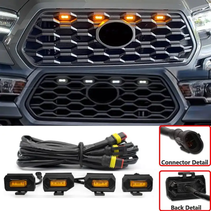 4 Stück Auto-LED-Frontgrill-Leuchten Tagfahrlicht DRL für Toyota Tacoma Raptor TRD Off Road Sport 2020 2021 Externe Grill-Lampe