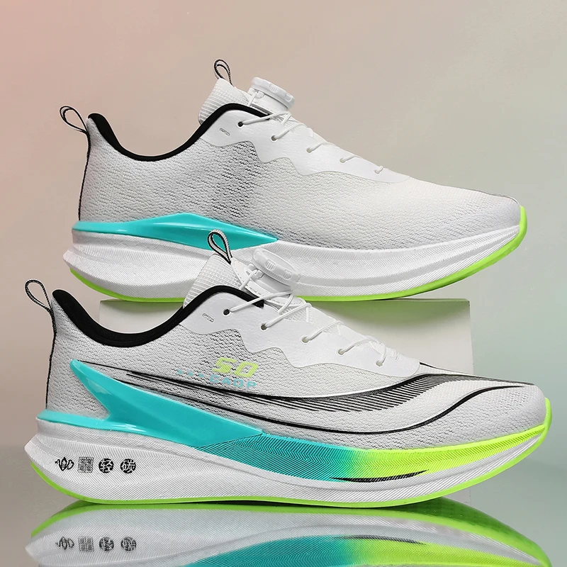 Men Rotary Buckle Carbon Plate Running Shoes Breathable Jogging Marathon Sneakers Couples Non Slip Athletic Training Footwear