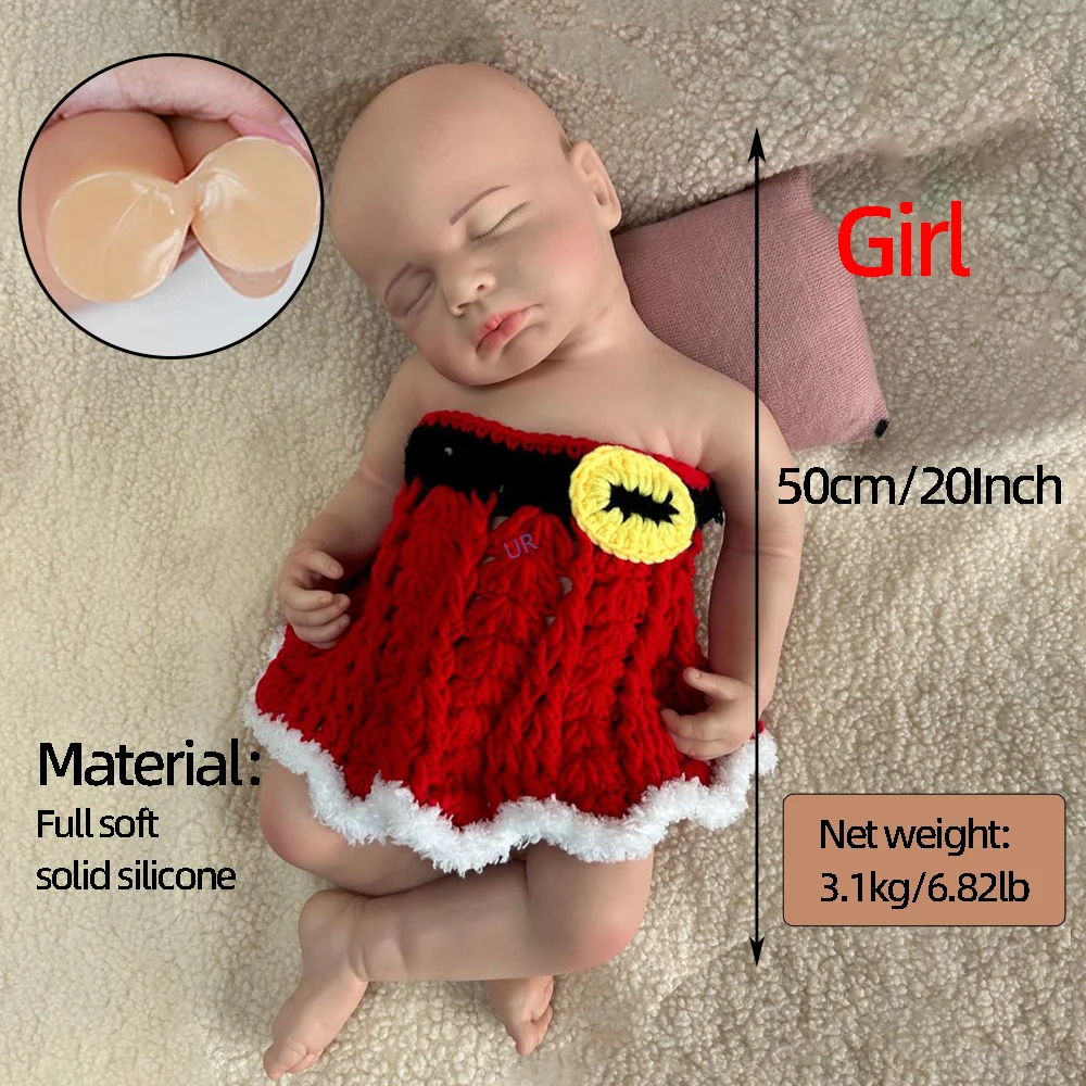 20" Squish Asleep Reborn Doll Handmade Full Body Silicone Newborn Baby Loulou Realistic Silicone Baby Doll Xmas Gift Kits