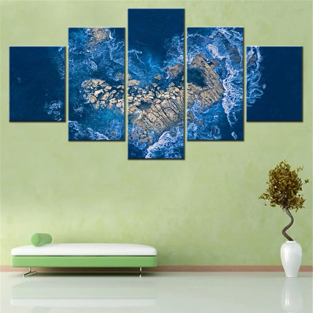 

5 Pieces Canvas Wall Arts Poster Painting Nature Heart Shape Rock Island Wallpaper Interior Artwork Picture Printing Mural