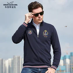 Men's Long Sleeve Polo shirt Plus Size 4XL Striped Thicken Pure Cotton Men Tees Casual Business Male Top Embroidery Bruce Shark