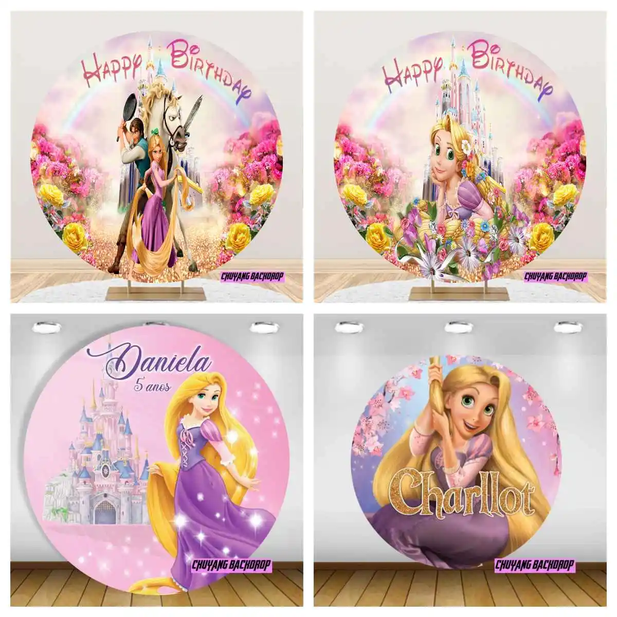 Disney Tangled Rapunzel Princess Circle Backdrop Girls Birthday Party Photo Round Background Photocall Prop Decoration Covers