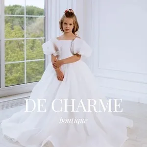 Princess Flower Girl Dress Wedding Dress Ivory with Bow Baby First Communion Organza Dress Princess Pageant Dresses for Girls