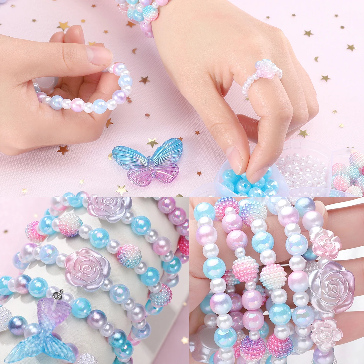 13Grid 0.6-2.6cm Mermaid Color Mixed Acrylic Beads Suitable for Bracelets Necklaces Rings Christmas Gifts Jewelry DIY Making Kit view 4