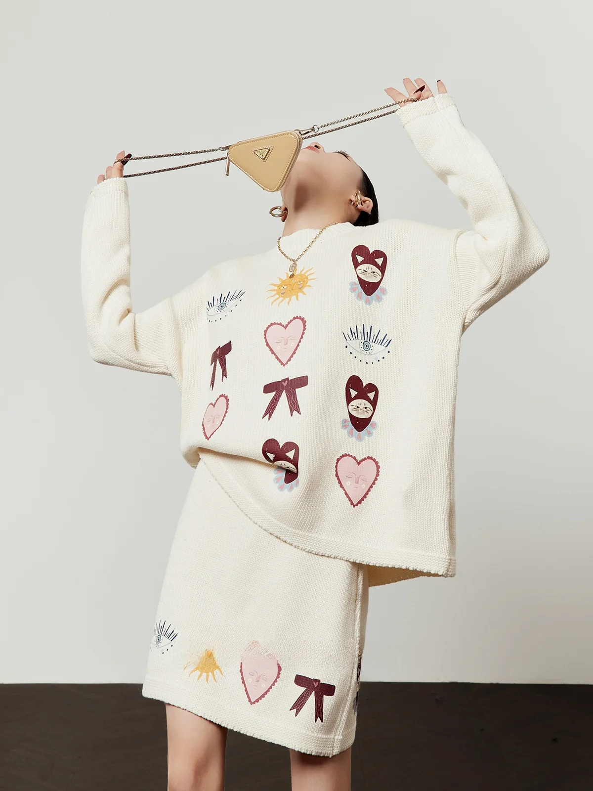 

Ele White Eye Knot Sweater Skirt Set Women's Spring 2026 New Arrival Two-Piece Knitted Loose Fit Casual Sle