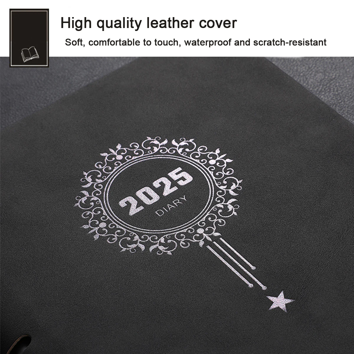 (Can Engrave Logo) A5 Thick Leather Student Time Planner, 2025 Annual Schedule, Business Notepad, 365-day Daily Plan, Memo