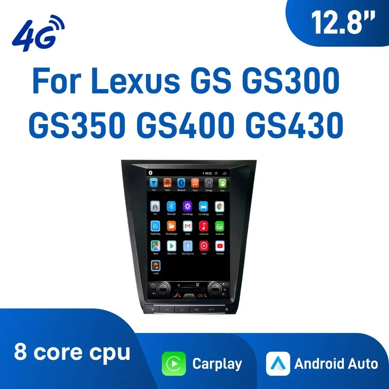 12.8 Inch Android Car Navigation for Lexus GS GS300 GS350 GS400 GS430, Plug and Play, Wireless CarPlay, WiFi Bluetooth