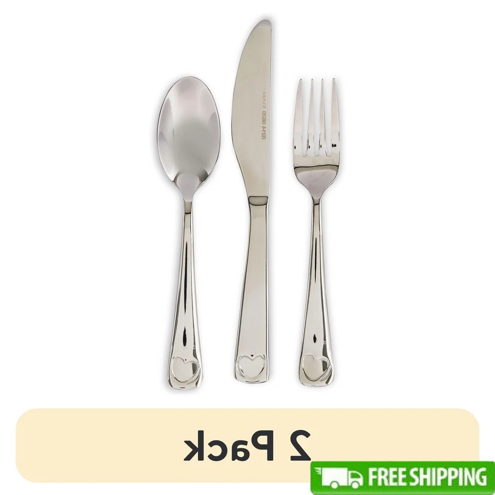 

Набор столовых приборов для малышей из нержавеющей стали, 2 шт., вилка, ложка, нож, эргономичный дизайн, развитие моторики, можно мыть в посудомоечной машине