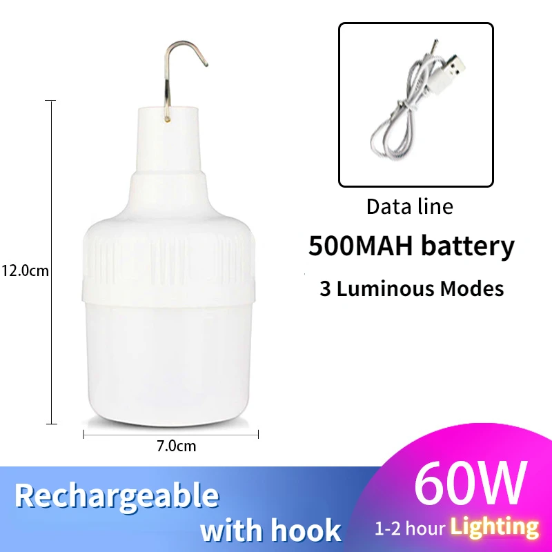 Draagbare Noodverlichting Oplaadbare Led Lantaarn Mobiele Tent Lampwith Haak Voor Camping Vissen Patio Veranda Tuin Verlichting