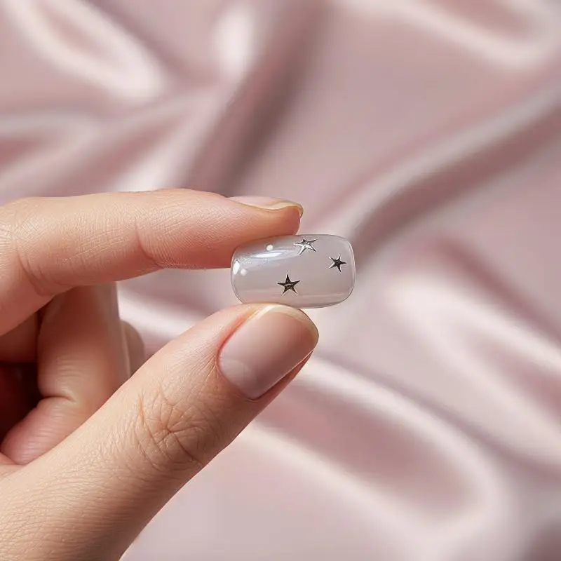 Fake Nails 10Pcs Short Oval Pink Polka Dot Star Cat Eye Print Long Lasting Press on Nails for Party Festival