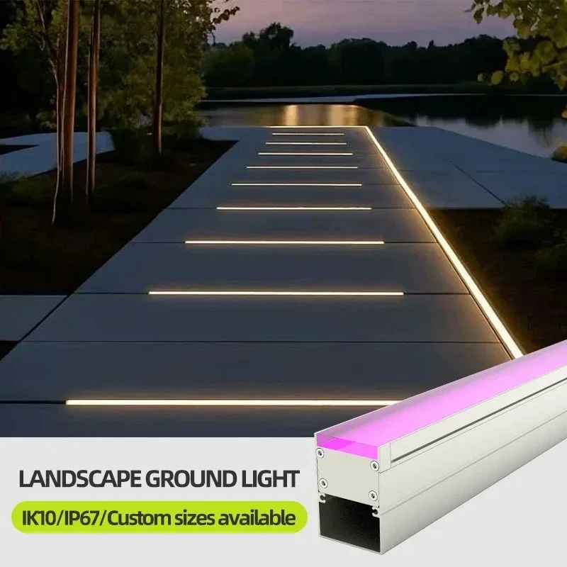 24W IP67 Waterproof Borderless Linear LED Inground Light Recessed Lamp with Precast Embedded Box Garden Landscape Underground