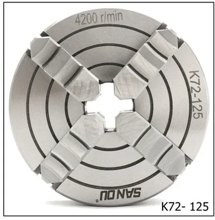 1 Set K72-125 4 Jaw Lathe Chuck 125mm Independent With 1pc Chuck Wrench Key and 3pcs Screws