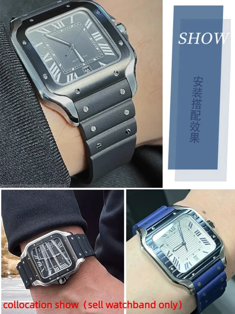 21 متر المعادن الصلب المسامير الفرقة ل كارتييه سانتوس ساندوز 100 WSSA0009 WSSA0018 حزام ساعة اليد سيليكون حزام الساعات المطاط الرجال معصمه