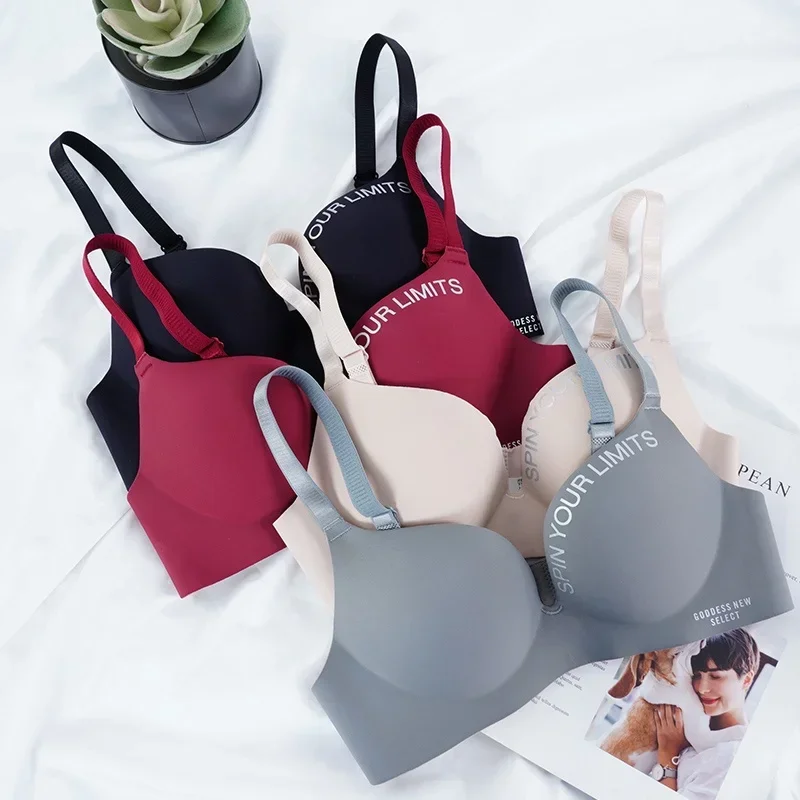 Women Seamless Letter Pattern Bra Wireless 3/4 Cup Sexy Push Up Bralette Comfortable Fashion Daily Female Lingerie Underwear