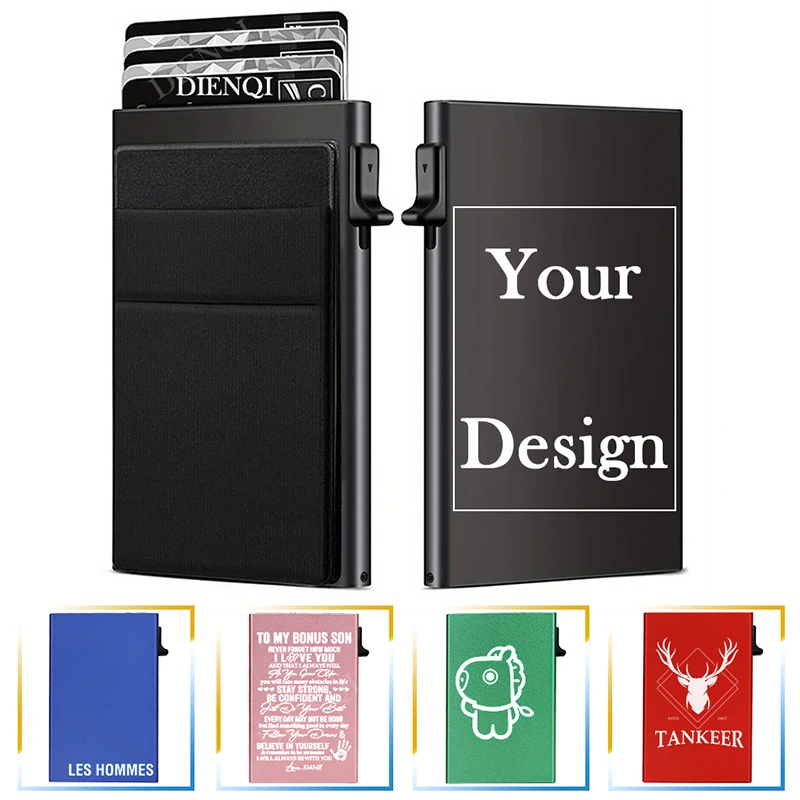 Engraved Rfid Credit Card Holder Smart Wallet Customized Slim Metal Pop Up Personalized Bank Cardholder Wallets for Men Women