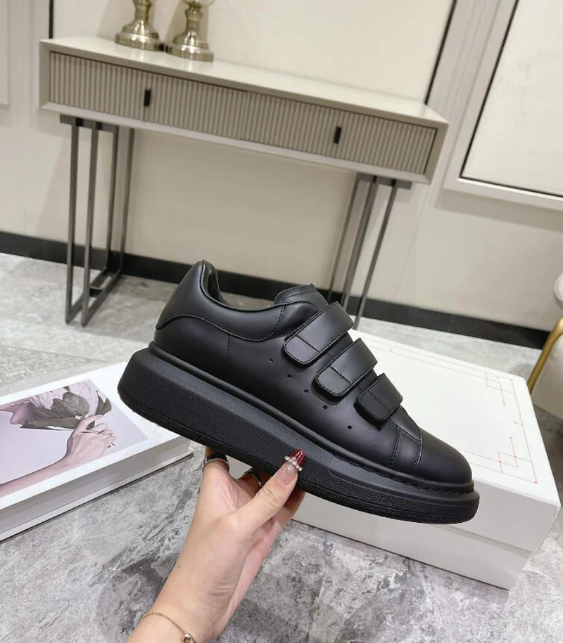 Autumn Spring Fashion Multicolor Hook Loop Genuine Leather Couple Casual Shoes Round Head Thick Sole Platform Flat Sneaker Shoes